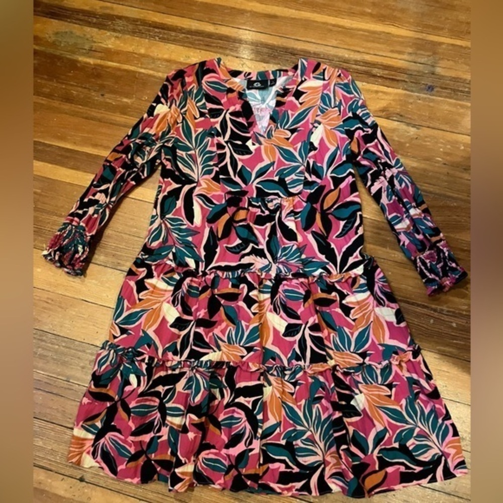 G by Giuliana Orange and Pink Fit and Flare Midi Dress